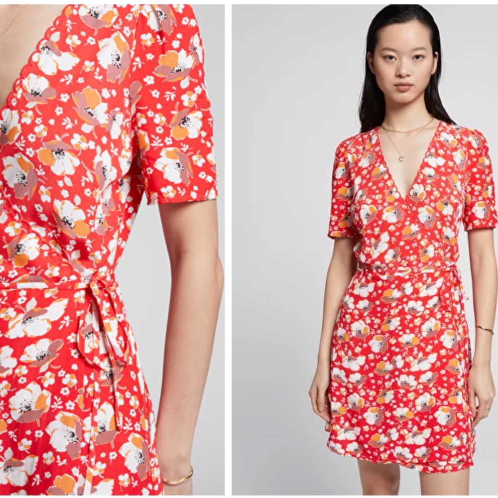 NWT & Other Stories Red Floral Wrap Dress Size 12 Nordstrom